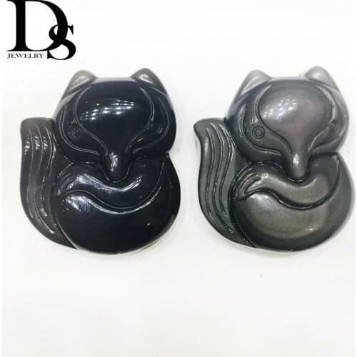 Natural Rainbow Eyes Obsidian Pendant Hand Carved Fox Necklace Lucky Amulet Pendant for Women & Men Fashion Jewelry Lovers Gift