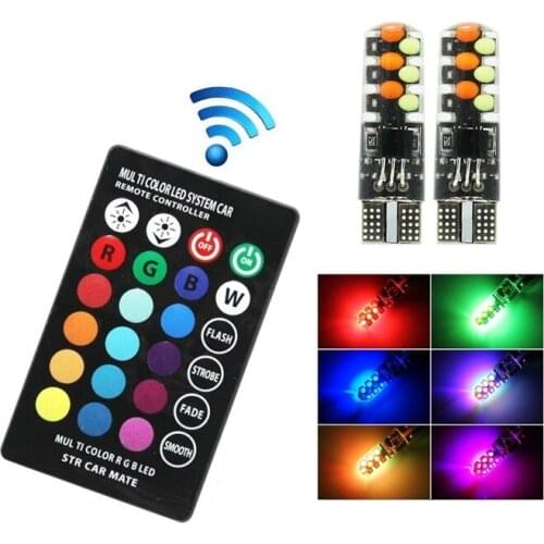 Led RGB T10 194 w5w cob car safety distance, automatic wedge edge dome reading bulb, multi mode, remote control