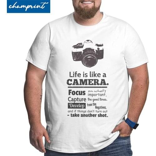 Summer Chic T Shirt Life Is Like A Camera T-Shirt Men Photographer Short Sleeve Big Tall Tee Shirt Plus Size 4XL 5XL 6XL Tops