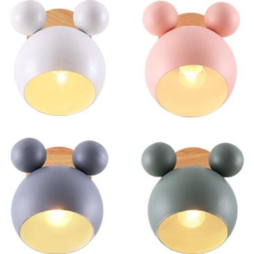 Nordic cartoon bedroom macaron wall lamp background E27 wall light children reading bedside wood art lighting