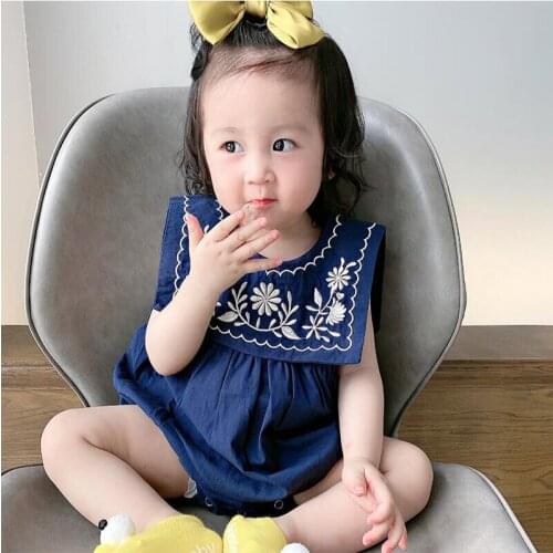 Newborn New 2021 Kids Infant Baby Girl Clothes Jumpsuits Summer Baby Girl Sleeveless Sailor Collar Embroider Rompers