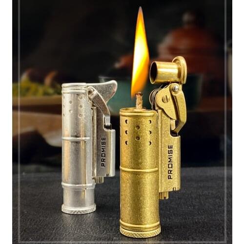 New Retro Vintage Gasoline Oil Flint Lighter Handmade Pure Brass Spark Flame Trench Kerosene Cigarette Lighter Gadgets For Men