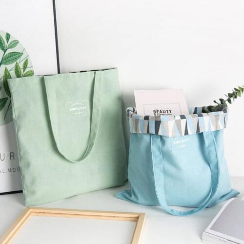 Portable Canvas Double-Sided Large Capacity Handbag Tote Female Fashion Travel Duffle Bag Simple Big Reusable Shopping Bags