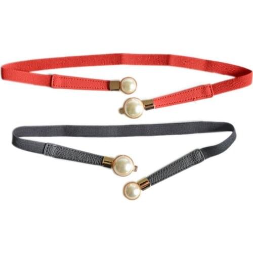 50%HOT Fashion Women Elastic Faux Pearl Thin Skinny Waistband Waist Belt Dress Decor