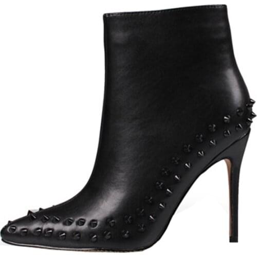 Size 34-45 Warm Winter Classical Pointed Toe Sexy Spikes Ladies Ankle Boots Women High Heels Shoes