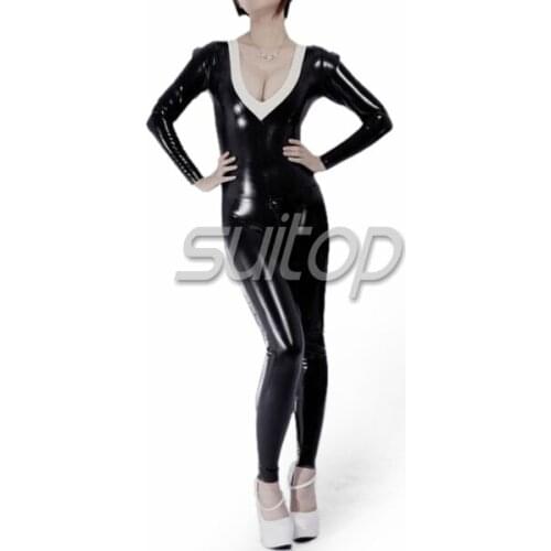 Suitop Latex Rubber Catsuit with scoop neck line