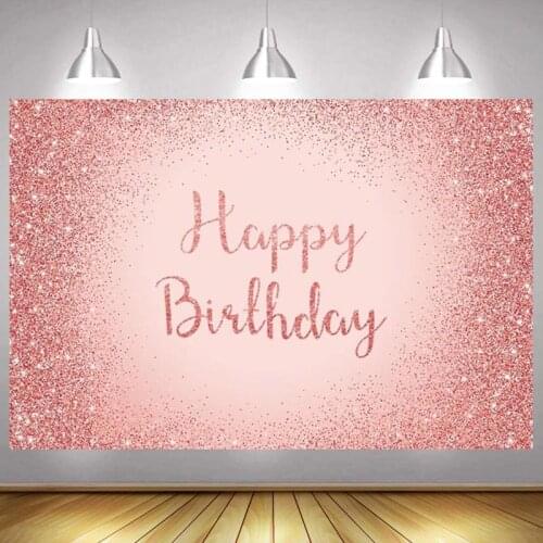 Pink Happy Birthday Party Photo Backdrop Rose Glitter Photography Background Lady Men Shining Banner Kids Photocall Gift Decor