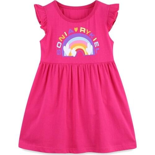 SAILEROAD 2-7 Years Baby Girl Pink Rainbow Dress Mesh Princess Short Sleeve Dresses Children Summer Clothing for Kids