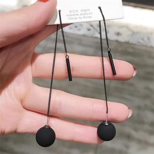 Korean Black Round Ball Long Chain Dangle Earrings for Women Long Tassel Metal Pendientes Earrings Fashion Jewelry Gift Brincos