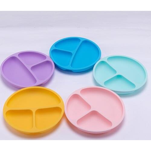 Silicone Baby Round Dinner Plate Childrens Tableware Food Plate Feeding Bowl Shatter-resistant Plate