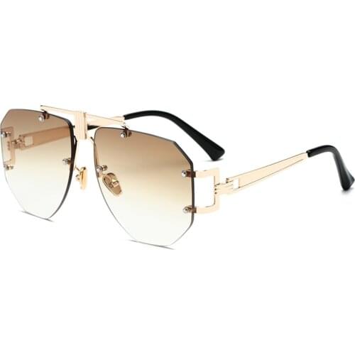 2019 Polygon Sunglasses Women Brand Designer Rimless Fashion Sun Glasses for Men Metal Reflective Flat lens Female oculos