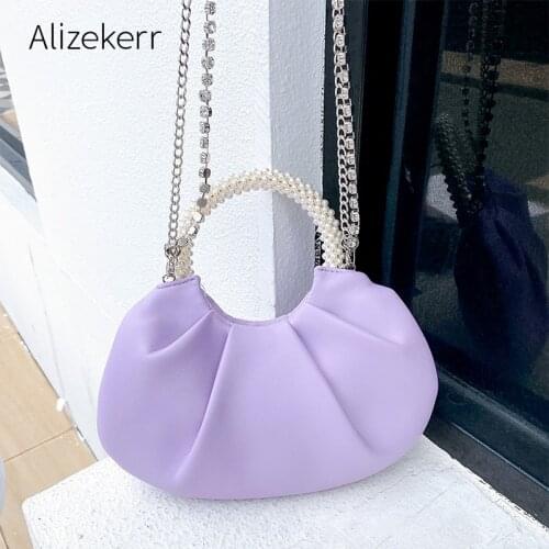 Pearls Handle Handbag Women 2020 New Elegant Diamonds Chain Shoulder Bag Ladies Green Clutch Purses Carteras Mujer De Hombro