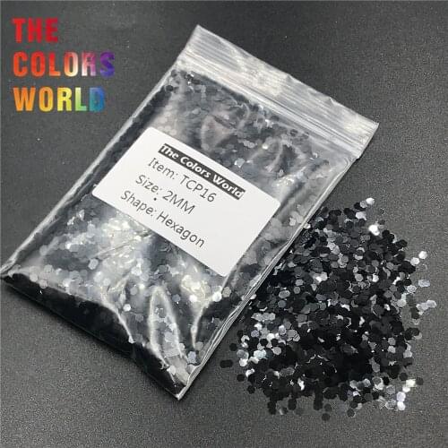 TCP16 Hexagon Shape Pearlescent Black Color Solvent Resistant Nails Glitter Nail Art Decoration Makeup Polish Henna Accessories