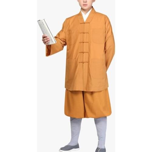 Unisex Spring&Summer cotton tence Buddhism shaolin monks clothing zen uniforms monk suits meditation lay clothes yellow/gray