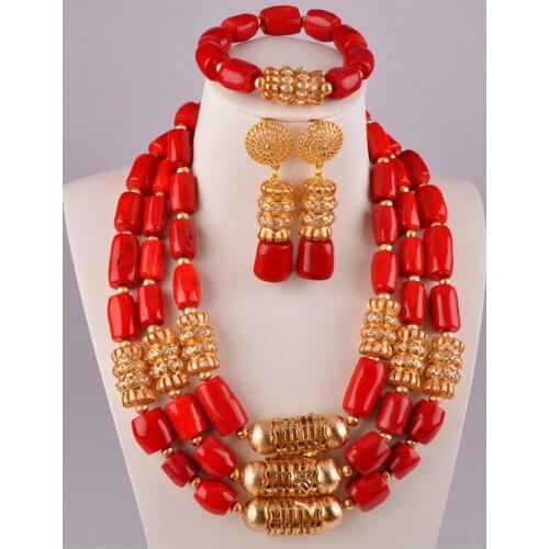 Gorgeous nigerian red coral jewelry set african wedding coral beads jewelry set C21-33-03