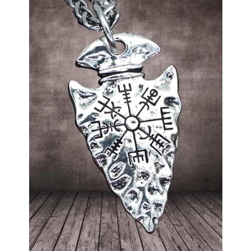 Vintage Helm Of Awe Viking-Vegvisir Rune Iron Color Vikings Spear Pendant Necklace Chain Men Amulet Jewelry Gift