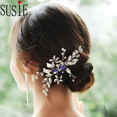 LOVE SUSIE Wedding Bride Hair Accessories Crystal Flower Flash Rhinestone Headdress Elegant Party Hairwear Simple Hair Combs