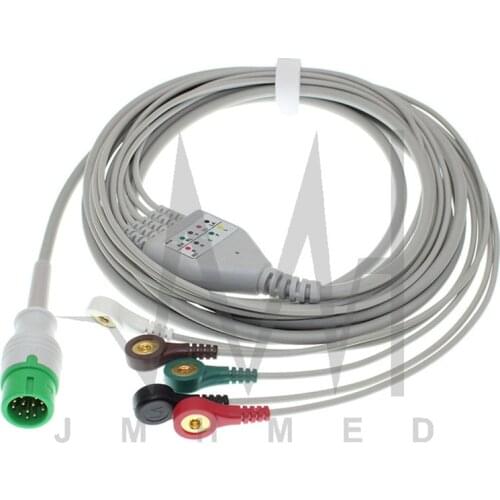 12Pin ECG EKG 3/5 Lead one-piece Cable and Electrode Leadwire for Comen C60 Patient monitor, Snap/Clip/VET Alligator clip