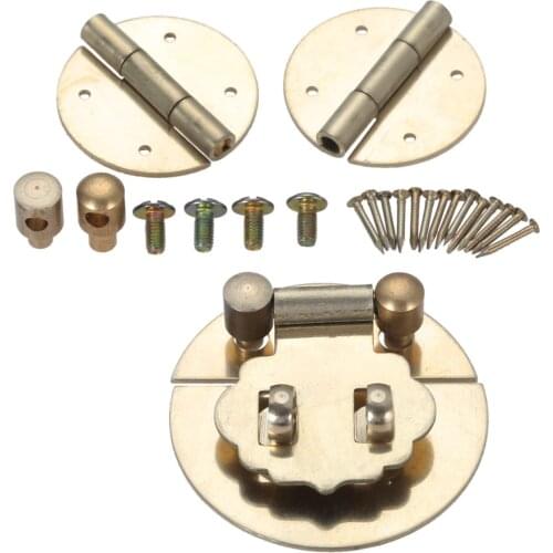 3pcs/kit Brass Hasp Latch Lock+2 Hinges Vintage Yellow Golden Antique Chinese Clasp Old fashion Jewelry Chest Wine Box Decor