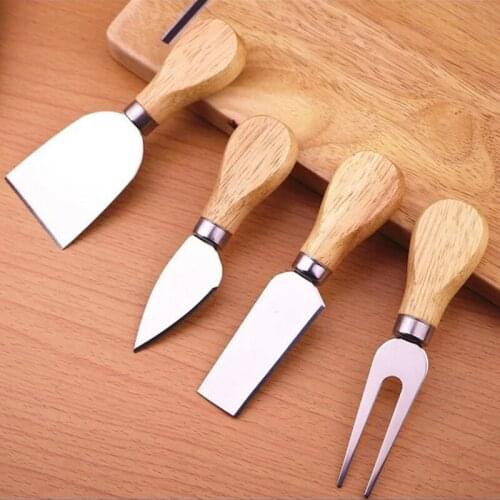 4pcs Cheese Knives Spreader Butter Grater Wooden Butter Knife Fork Set Stainless steel Wood Cutlery Set Kitchen Accessories