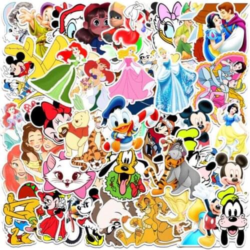 56pcs Cartoon Anime Disney Waterproof Sticker Mickey Mouse Snow White Hybrid Sticker Scooter Bike Mobile Laptop Travel Bag Class