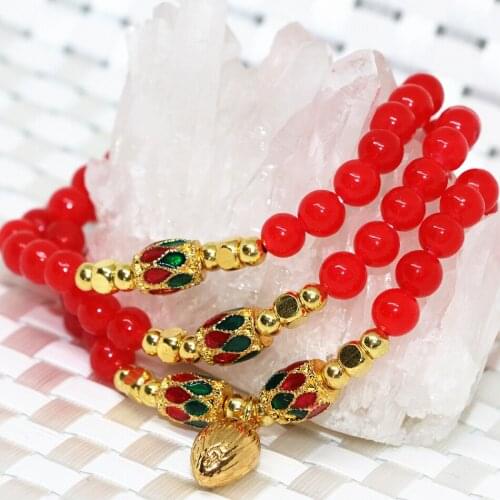 Gold-color accessories luxury multilayer bracelets natural red jades stone chalcedon6mm round beads diy jewelry B2222