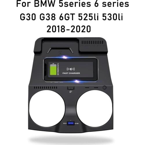 For BMW 5 6 Series G30 G38 G32 6GT Car QI Wireless Charger iPhone Fast Charging Accessories Cigarette Lighter Installation