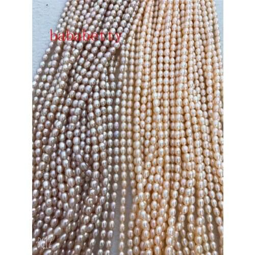 New 6-8mm Natural Freshwater AAA Grain shape pink purple Pearl DIY Loose Beads 15"