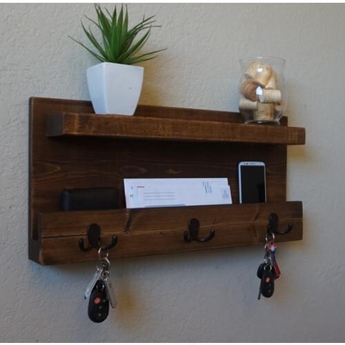 Natural Wooden Mail Rack Wooden Coat Rack Shelf Hook Keychain Doorway Solid Wood Decorative Wall Shelves