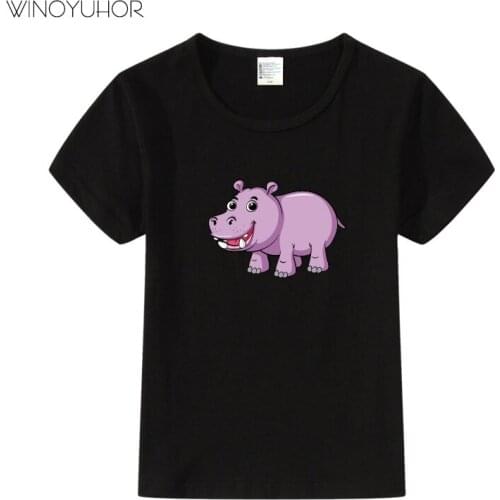 2020 New Summer Boys Girls Kids Cartoon Short Sleeve T-shirt Cute Hippopotamus Tees Children Casual O-neck Brand Clothes