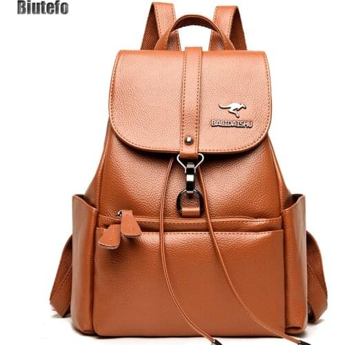 Designer Women Backpack Viaje PU Leather Draw String Sac A Dos Femme High Quality Grande School More Pocket Bag Leisure Fashion