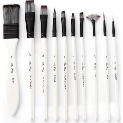 10Pcs/set Paint Brushes Set Nylon Hair Painting Brush Short Rod Oil Acrylic Brush Watercolor Pen Professional Art Supplies