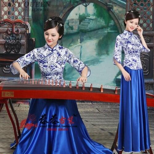 Chinese folk dance costume clothing hanfu ancient fan dance traditional Chinese dance costumes Stage dance wear AA3214