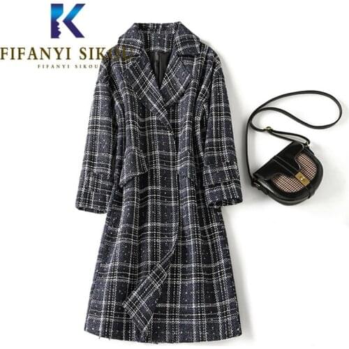 Plaid Woolen Coat Women High Quality Fashion Winter Coat Thick Warm Lapel Loose Overcoat Female Casual Wool Blend Long Coats