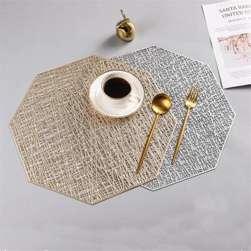 PVC Placemats Cutout Hangable Mat Octagonal Hollow Non Slip Dining Table Mats Coaster Home Table Decoration Gold Placemat