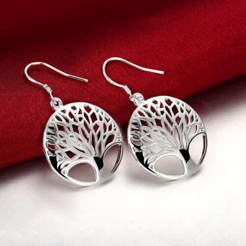 Hot New 925 Sterling Silver drop Earrings for Women high quality fashion Jewelry Hollow Carved Round tree Earring Christmas Gift