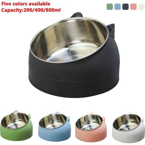 15 Degrees Tilted Stainless Steel Cat Bowl Safeguard Neck Puppy Cats Feeder non-slip Crashworthiness Base Pet Bowls perro