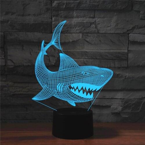 7 Colors 3D Night Light USB Table Desk Lamp Shark Model for Kids Xmas Gift Home Decor Mood Lampara