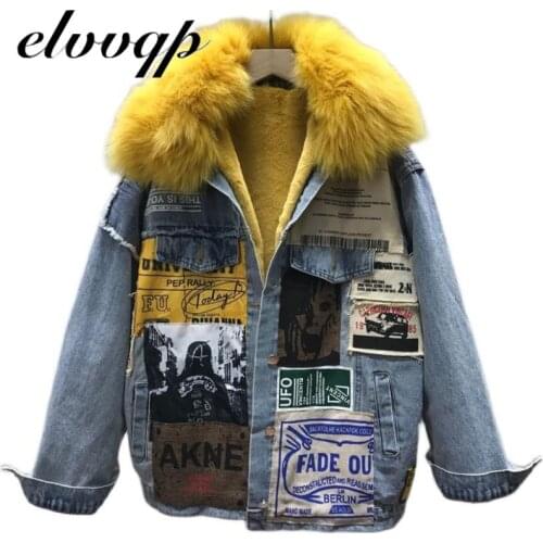 Real Collar Denim Jackets Women New Warm Autumn Winter Plush Jeans Denim Basic Jackets Ladies Top Womens Bomber Jacket 2020