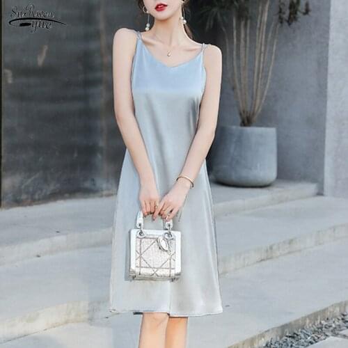 Backless Solid Satin Dress Summer Women 2021 Spaghetti Strap Sexy Dress Female V Neck Partynigth Woman Dresses Vestidos 13203
