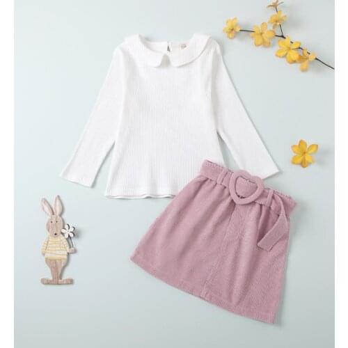 Girl Kids Autumn Spring Clothes Long Sleeve Lapel Neck Knitted Tops High-Waist A-Line Waistband Pleated Party Skirt Clothes Set