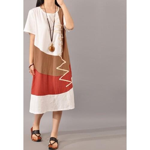 ZANZEA Women Dress 2021 Summer Sexy O Neck Short Sleeve Vintage Splice Casual Loose Dresses Fashion Vestidos