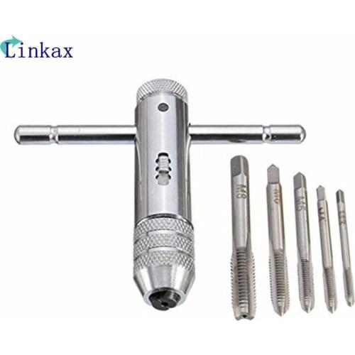 Adjustable 3-8mm T-Handle Ratchet Tap Wrench with M3-M8 Machine Screw Thread Metric Plug Tap Machinist Tool