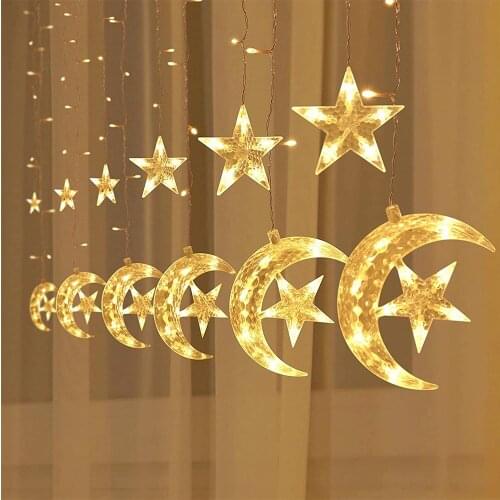 LED Moon Star LED Curtain Lights Christmas Fairy Garlands For Bar Home Wedding Party Garden Window Festival Party New Year Decor