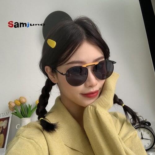 Samjune Luxury Sunglasses Women/Men Brand Designer Glasses Lady Oval Sun Glasses Metal Frame Oculos De Sol Gafas