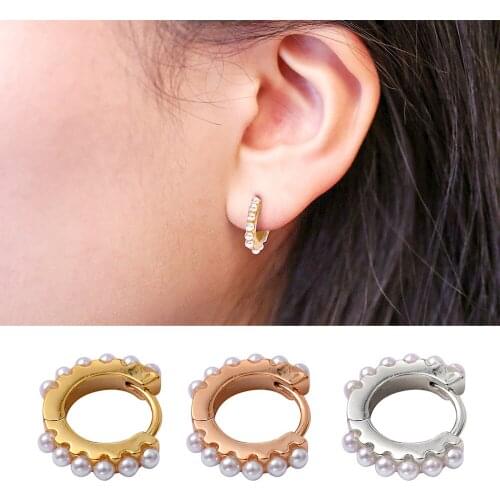 New Arrival 1PC 8mm CZ Hoop Cartilage Pearl Earring Stainless Steel Classic Small Stud Earrings Helix Ear Piercing Jewelry