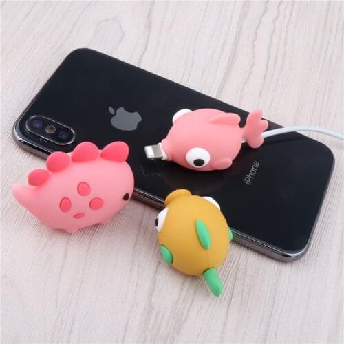 SIANCS Cartoon Cable Bite Protector Cute Doodle Fish Dinosaur For iPhone Usb Cable Organizer Winder Wire Cable Holder