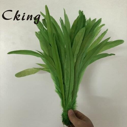 Pack of 100pcs Apple Green Dyed high quality rooster tails feather 35-40cm coque chicken feathers diy fashion feathers jewelrys