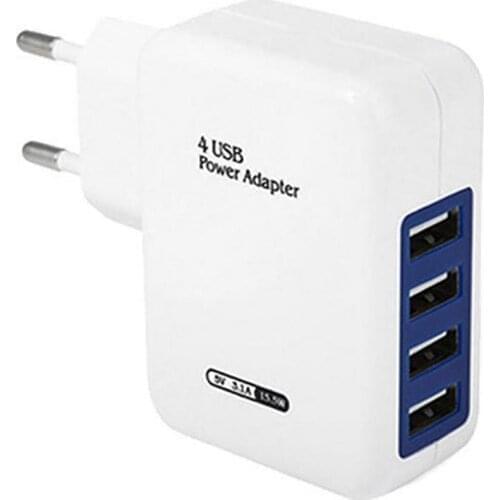 USB Port 4-Port Quick Charge Mobile Phone Charger Plug 5V/ 3.1A Smart Identification Multi-port Travel Fast European Standard