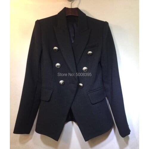 HIGH QUALITY !!!! Black White Classic Blazer Double Breasted Silver Button UP Blazers For Woman 2019 Fashion New